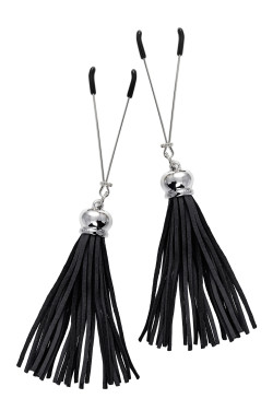 Зажимы на соски «Вилки» с черными кисточками из замши Зажимы на соски «Вилки» с черными кисточками из замши