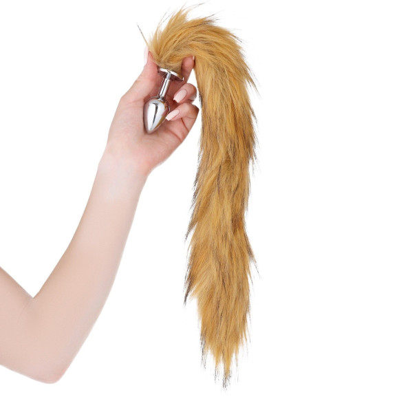 Серебристая анальная пробка с каштановым хвостом Серебристая анальная пробка с каштановым хвостом