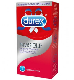 Ультратонкие презервативы Durex Invisible - 6 шт. Ультратонкие презервативы Durex Invisible - 6 шт.