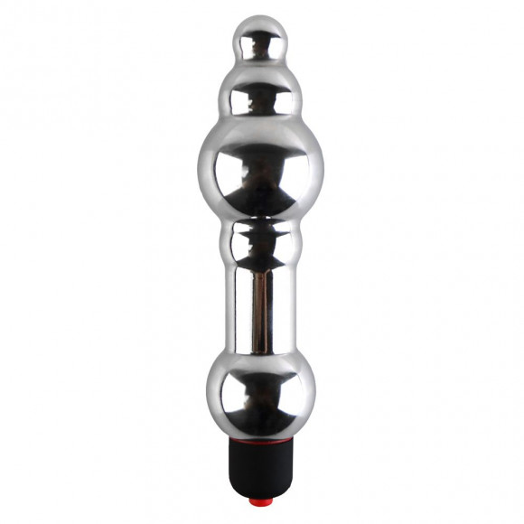 Серебристая анальная пробка IN T2 с вибрацией - 17 см.