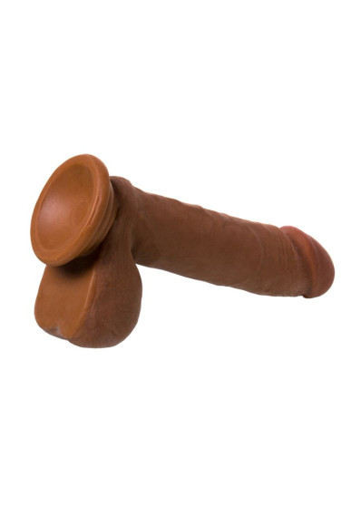 Коричневый вибратор-реалистик на присоске с пультом ДУ - 21 см. Коричневый вибратор-реалистик на присоске с пультом ДУ - 21 см.