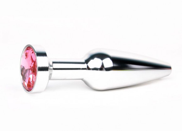 Удлиненная коническая гладкая серебристая анальная втулка с розовым кристаллом - 11,3 см. Удлиненная коническая гладкая серебристая анальная втулка с розовым кристаллом - 11,3 см.