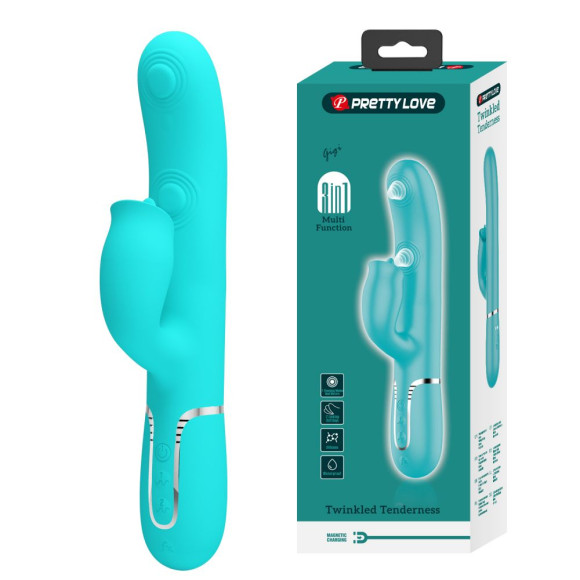 Аквамариновый вибратор-кролик с пульсацией Gigi - 22,8 см. Аквамариновый вибратор-кролик с пульсацией Gigi - 22,8 см.