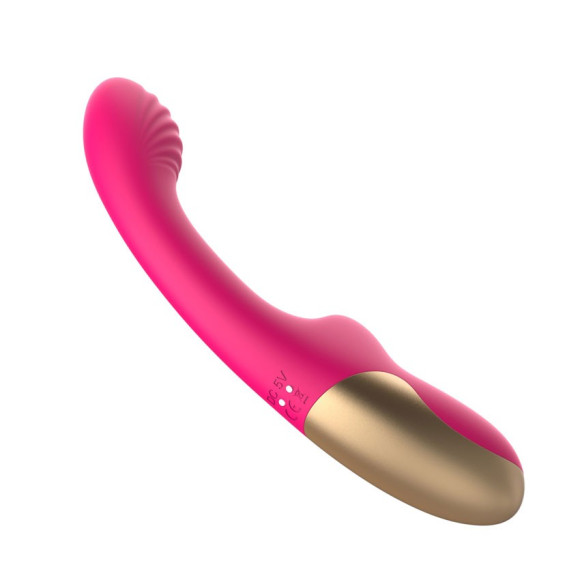 Розовый изогнутый ребристый вибромассажер - 21 см. Розовый изогнутый ребристый вибромассажер - 21 см.