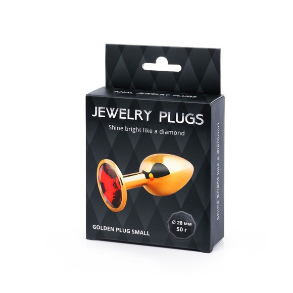 Золотистая анальная пробка с красным стразом - 7,2 см. Золотистая анальная пробка с красным стразом - 7,2 см.