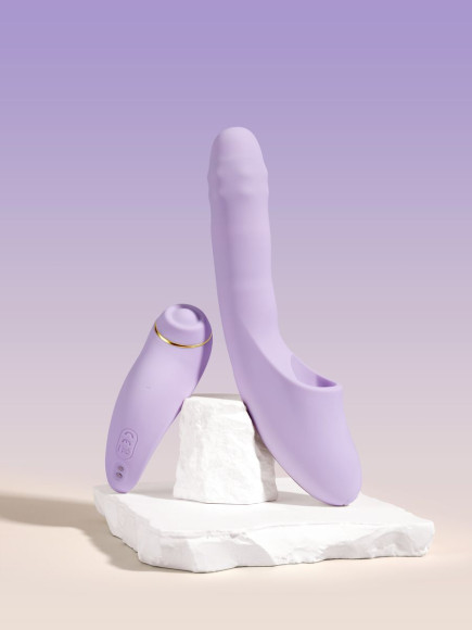 Сиреневый вибромассажер со съёмным клиторальным пульсатором DuoGlow