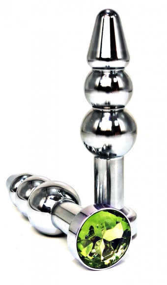 Серебристая коническая анальная пробка-ёлочка с лаймовым кристаллом - 11 см. Серебристая коническая анальная пробка-ёлочка с лаймовым кристаллом - 11 см.