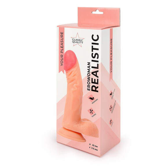 Фаллоимитатор-реалистик Erowoman на присоске телесного цвета Фаллоимитатор-реалистик Erowoman на присоске телесного цвета