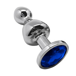 Серебристая анальная втулка Wooomy Lollypop M с синим кристаллом - 9,4 см. Серебристая анальная втулка Wooomy Lollypop M с синим кристаллом - 9,4 см.