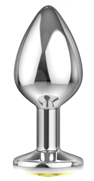 Большая серебристая анальная пробка Diamond Yellow Sparkle Large с жёлтым кристаллом - 8 см. Большая серебристая анальная пробка Diamond Yellow Sparkle Large с жёлтым кристаллом - 8 см.