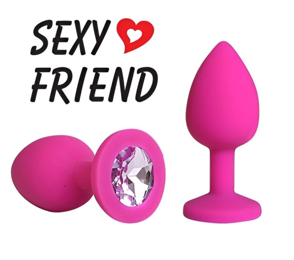 Розовая анальная втулка с сиреневым кристаллом - 7,3 см.