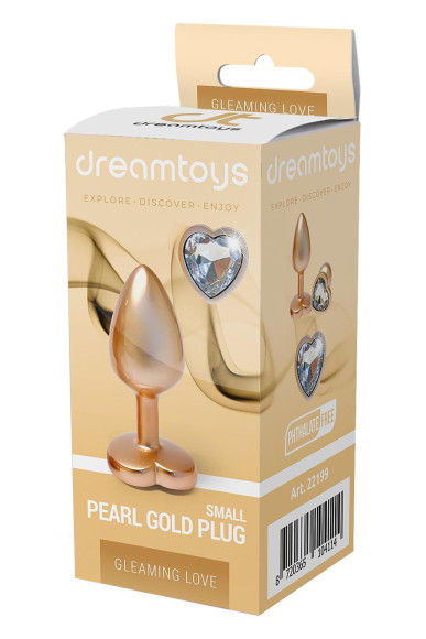 Золотистая анальная пробка с прозрачным кристаллом-сердцем Pearl Gold Plug Small