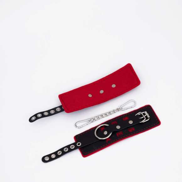 Черно-красные наручники с красной строчкой Sex