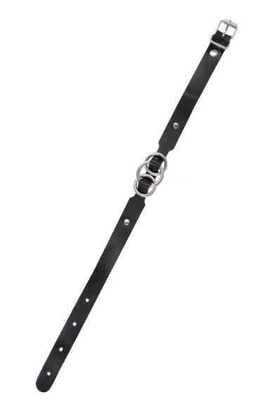 Черный кожаный ошейник со связанными кольцами Черный кожаный ошейник со связанными кольцами