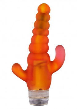 Оранжевый вибратор тройного действия Pleaser Vibrator - 17,7 см.