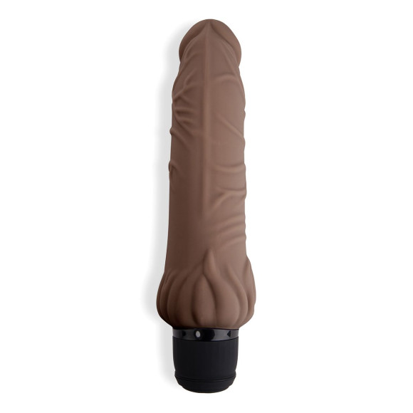 Коричневый вибратор с клиторальным выступом 7  Realistic Vibrator - 21,5 см.
