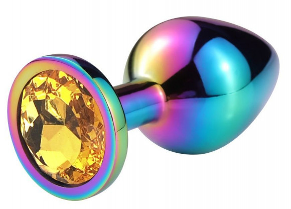 Разноцветная гладкая анальная пробка с оранжевым кристаллом - 6,8 см. Разноцветная гладкая анальная пробка с оранжевым кристаллом - 6,8 см.