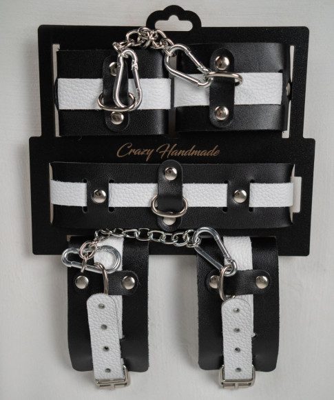 Набор фиксаторов из черной и белой натуральной кожи