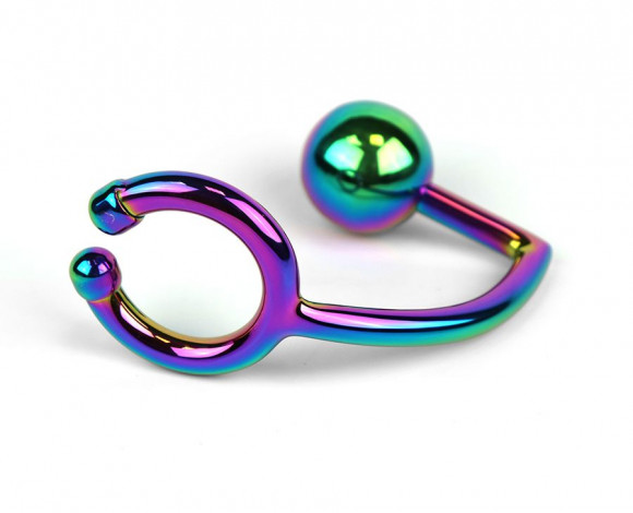 Радужное эрекционное кольцо с анальным плагом Rainbow Horse Shoe Ring with 40mm Diameter Ball