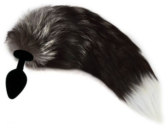Черная силиконовая анальная пробка с лисьим хвостом