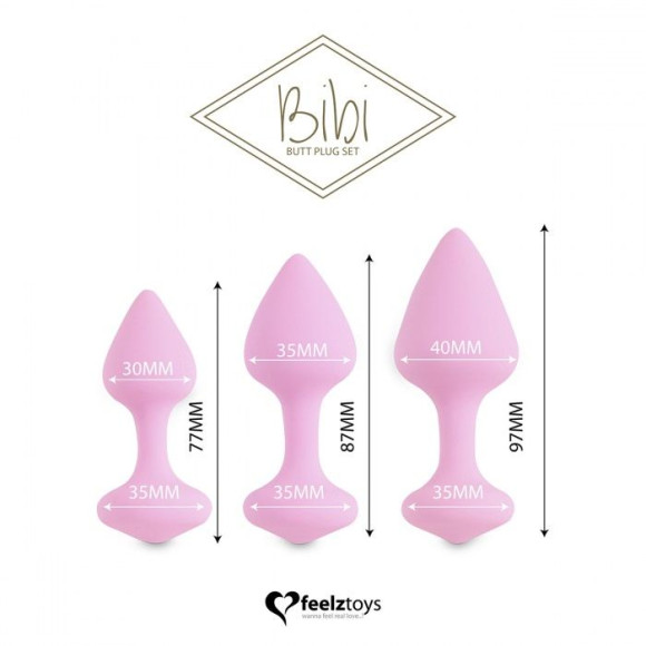 Набор из 3 нежно-розовых анальных пробок Bibi Butt Plug Set Набор из 3 нежно-розовых анальных пробок Bibi Butt Plug Set