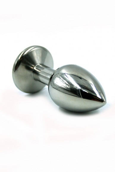 Серебристая средняя анальная пробка с фиолетовым кристаллом - 8 см.