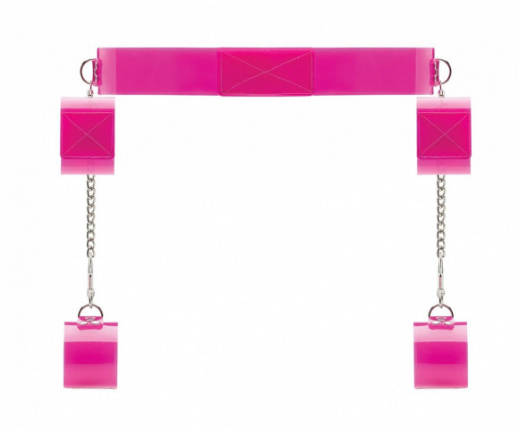 Розовый ошейник c наручниками 