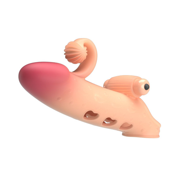 Телесная вибронасадка на пенис с подхватом мошонки - 20 см.