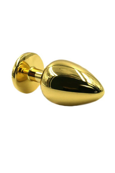 Золотистая алюминиевая анальная пробка с жёлтым кристаллом - 6 см. Золотистая алюминиевая анальная пробка с жёлтым кристаллом - 6 см.