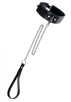 Черный кожаный ошейник-чокер с поводком Черный кожаный ошейник-чокер с поводком