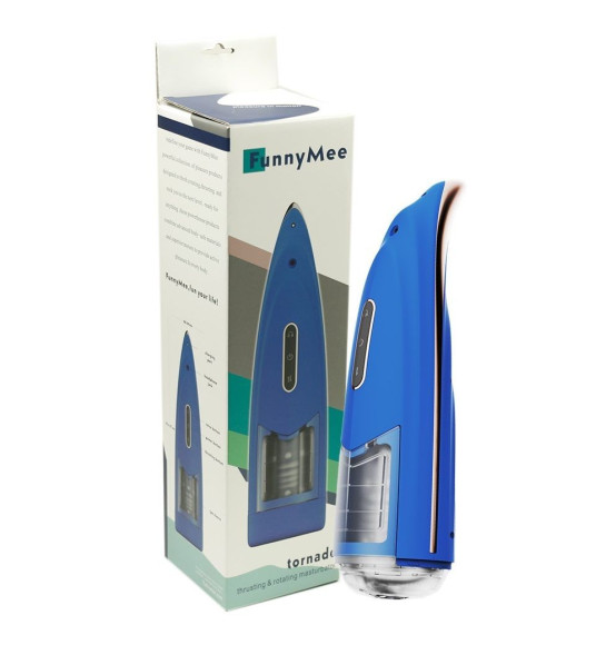 Синий мастурбатор с ротацией и аудиосопровождением