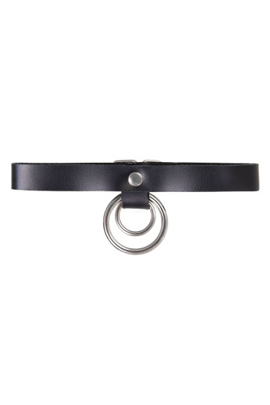 Черный чокер-ошейник с кольцом в кольце Черный чокер-ошейник с кольцом в кольце