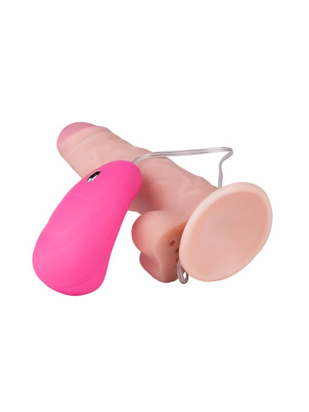 Телесный вибромассажер на присоске с проводным пультом - 17 см. Телесный вибромассажер на присоске с проводным пультом - 17 см.