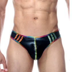 Черные трусы-тонги с блестящей радужной отделкой Черные трусы-тонги с блестящей радужной отделкой