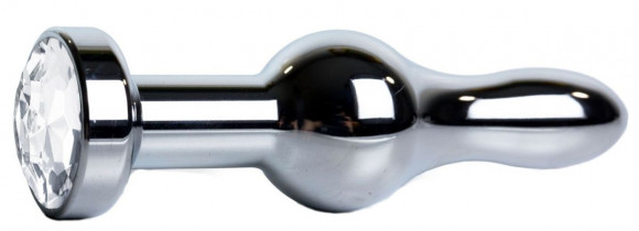 Серебристая анальная пробка с прозрачным кристаллом - 10,5 см.