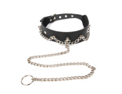 Черный ошейник с металлическим поводком-цепочкой Черный ошейник с металлическим поводком-цепочкой
